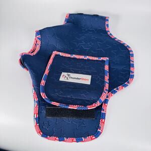 ThunderShirt Dog Anxiety Jacket Small USA‎ Flag Stars Calming Vest Thunder Patch